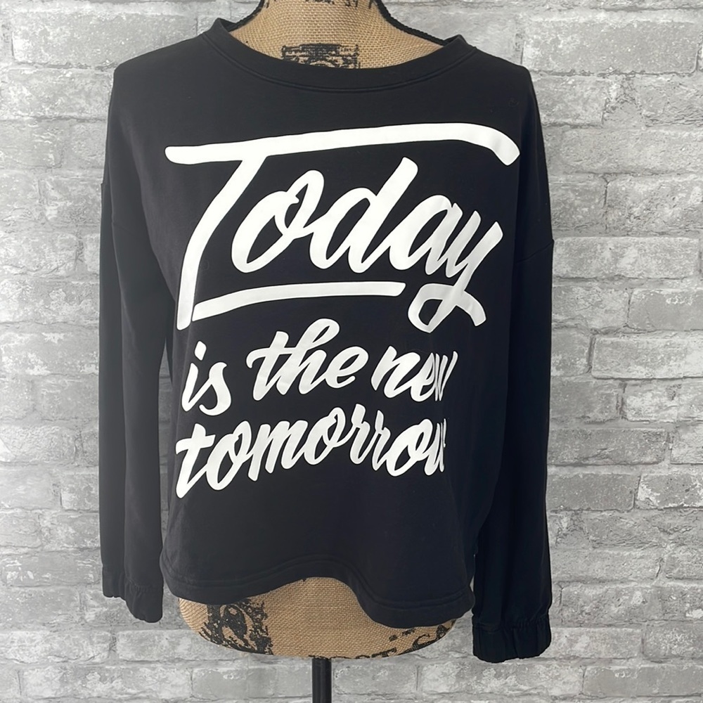 Lucy Graphic Sweatshirt Today is the new tomorrow logo